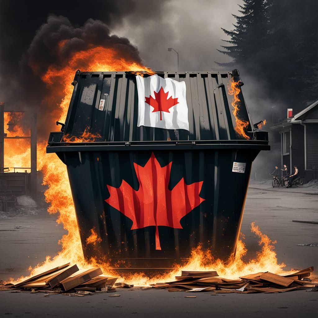 Sinister Canadian Flag and Dumpster Fire