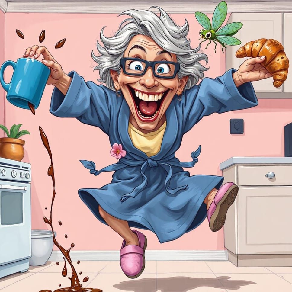 Joyful Woman Leaps in Exaggerated Cartoon Realism