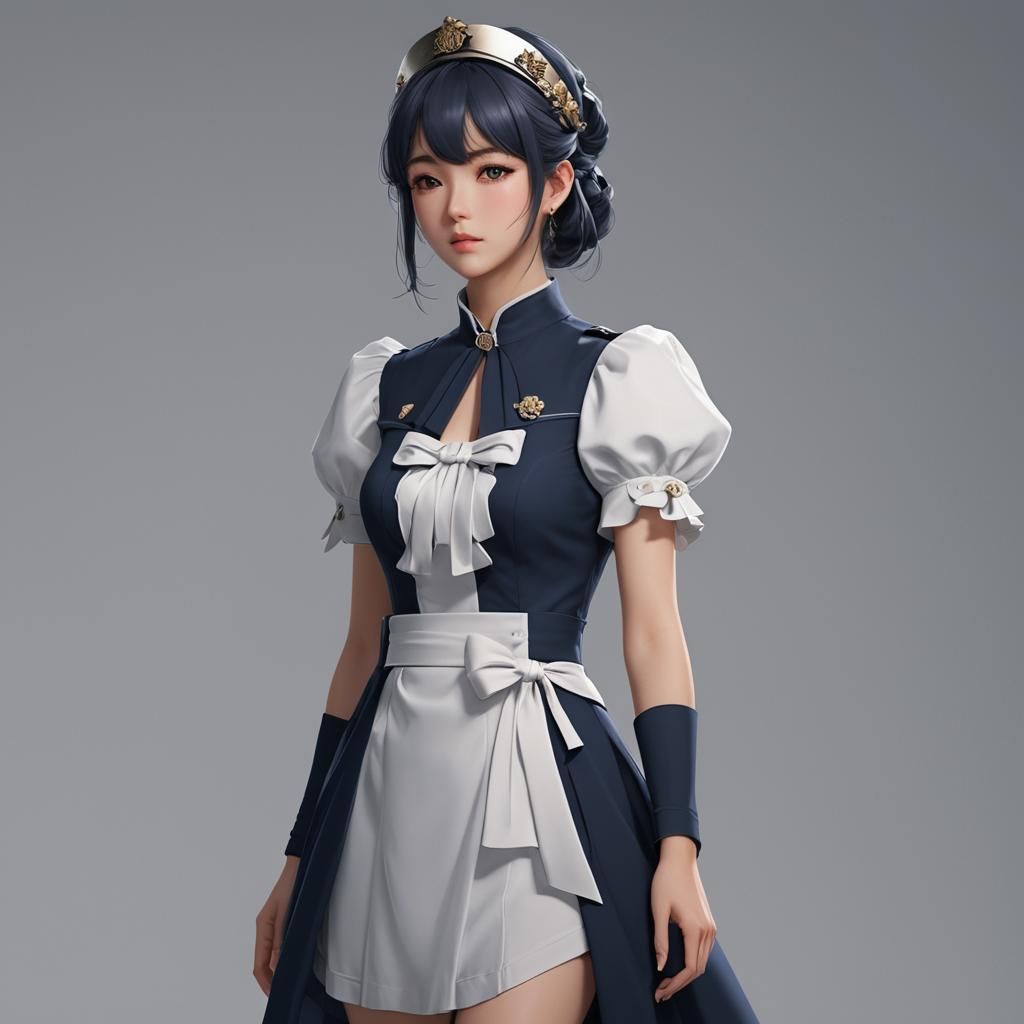 Elegant Navy Dress in 3D Anime Style