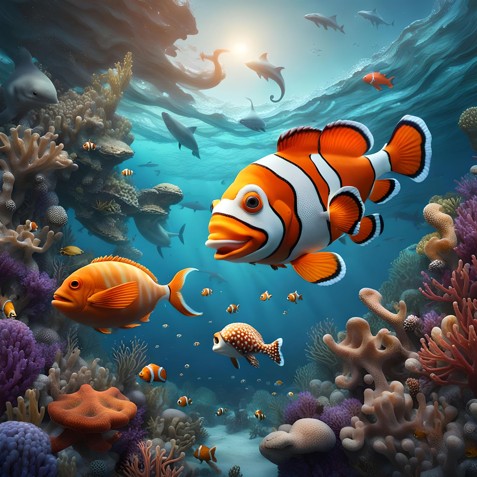 Clownfish and Friends: Ocean Fantasy Art