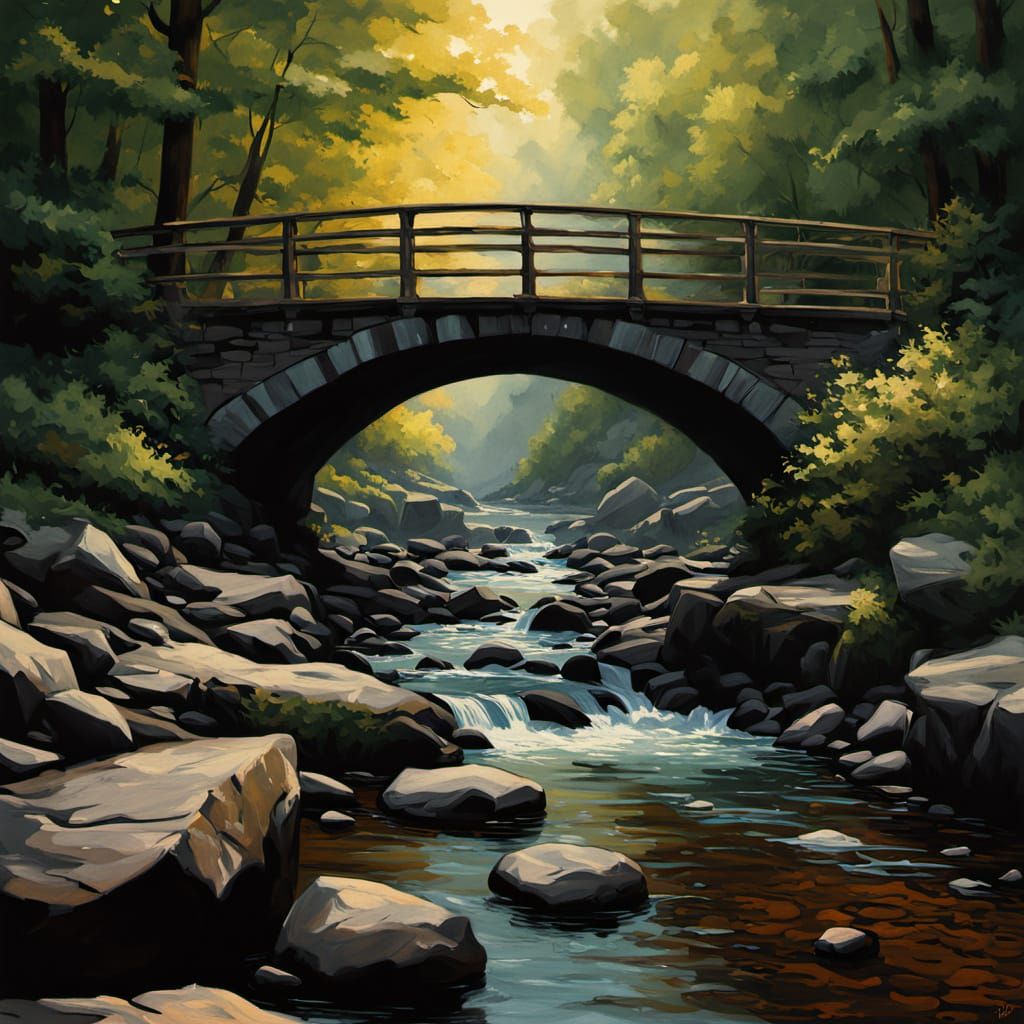 Impressionist Landscape of a Serene Brookside