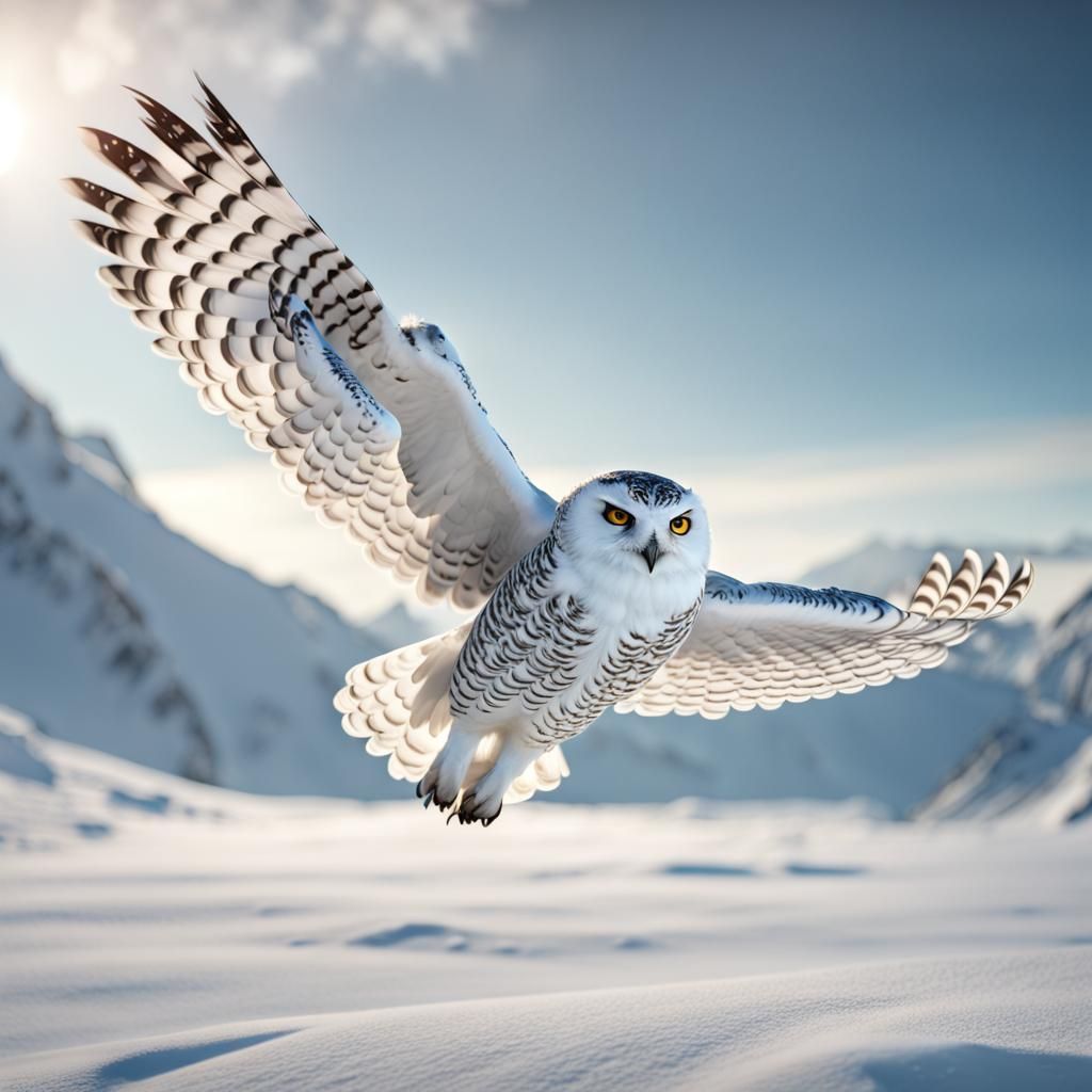 Snowy Owl in Flight: Detailed Fantasy Art