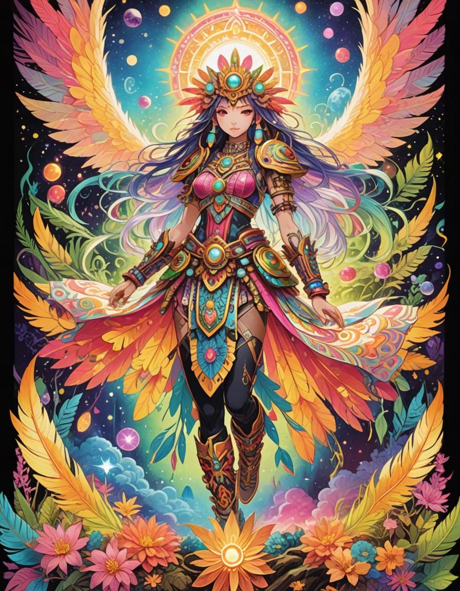 Epic Hand-Drawn Aztec Fantasy Poster in 80s Anime Style