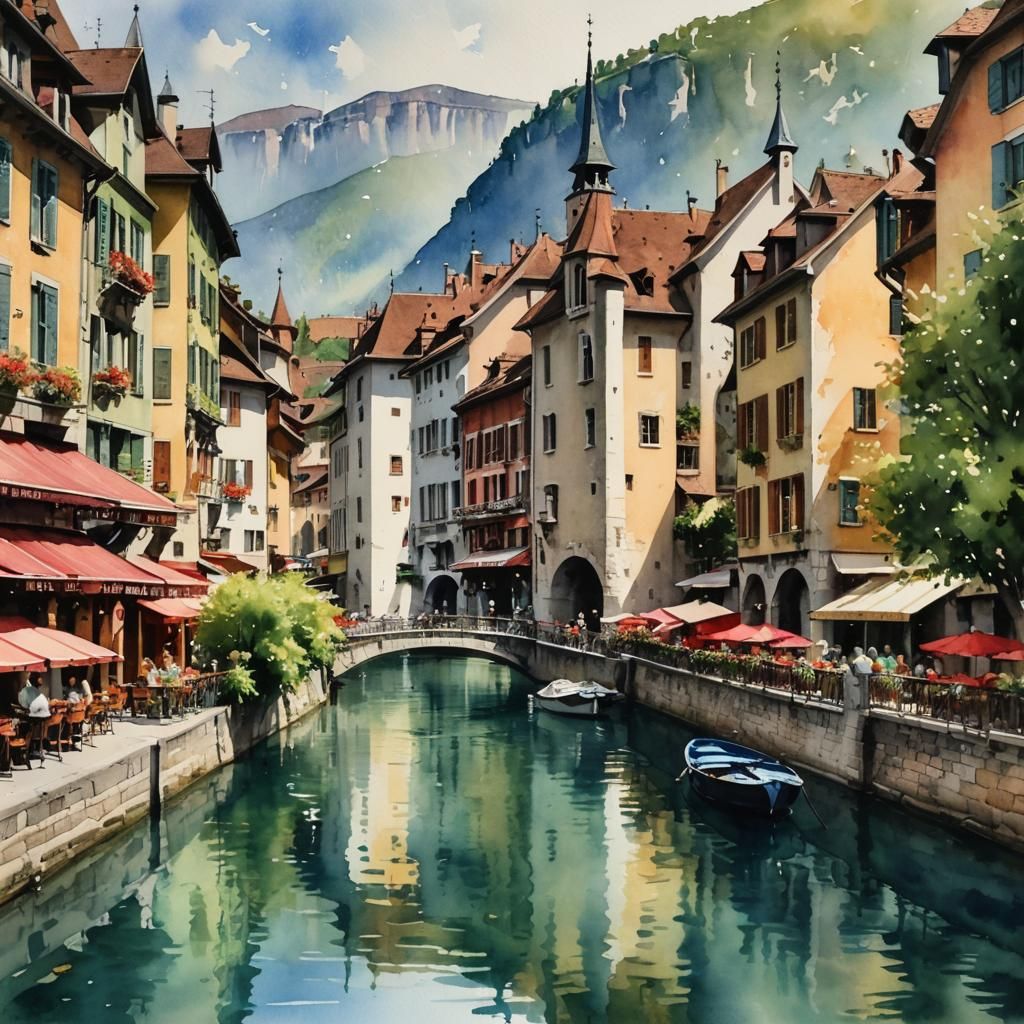 Watercolor Painting of Annecy, France
