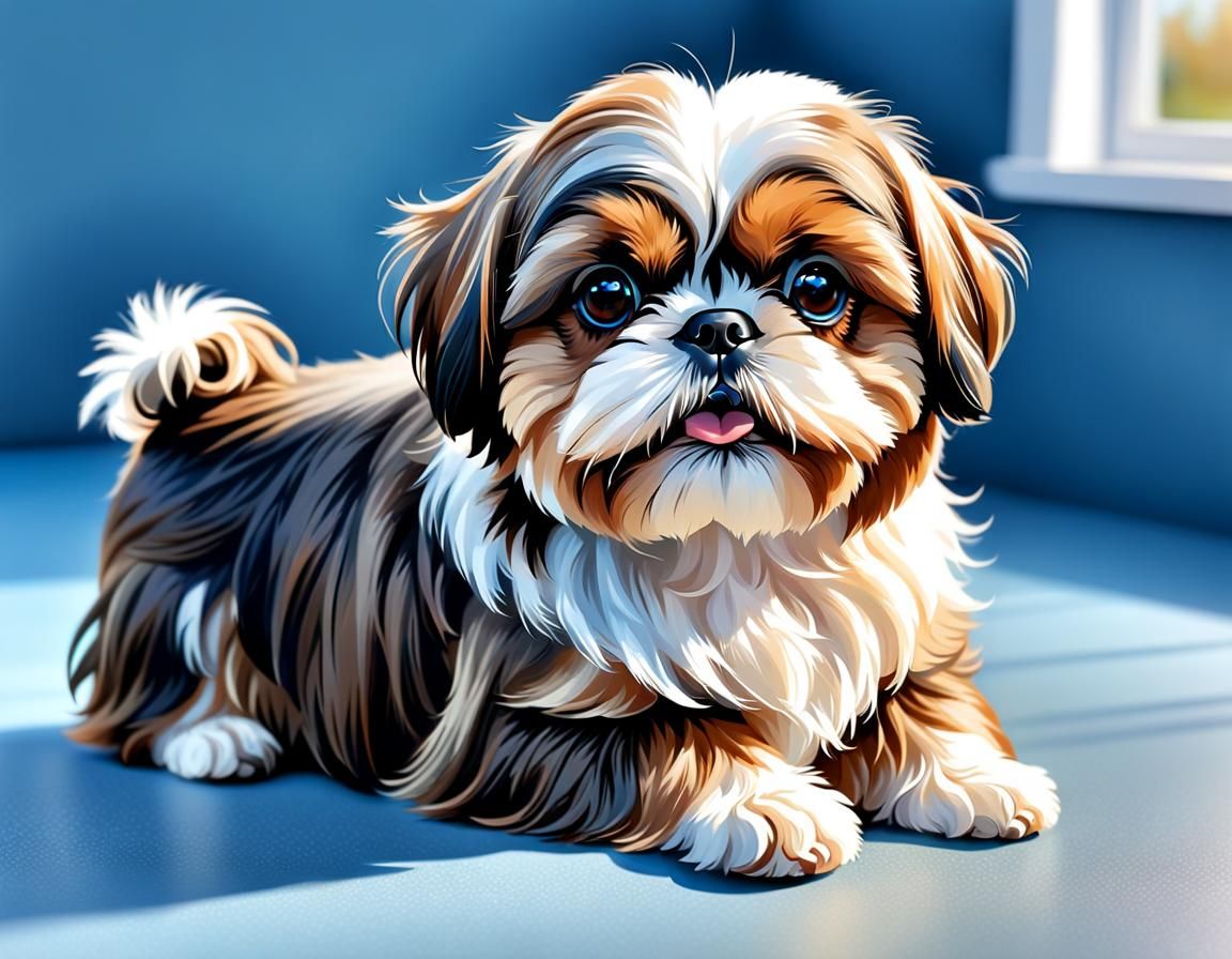 Hyperrealistic Shih Tzu Puppy Portrait in Oil Paint