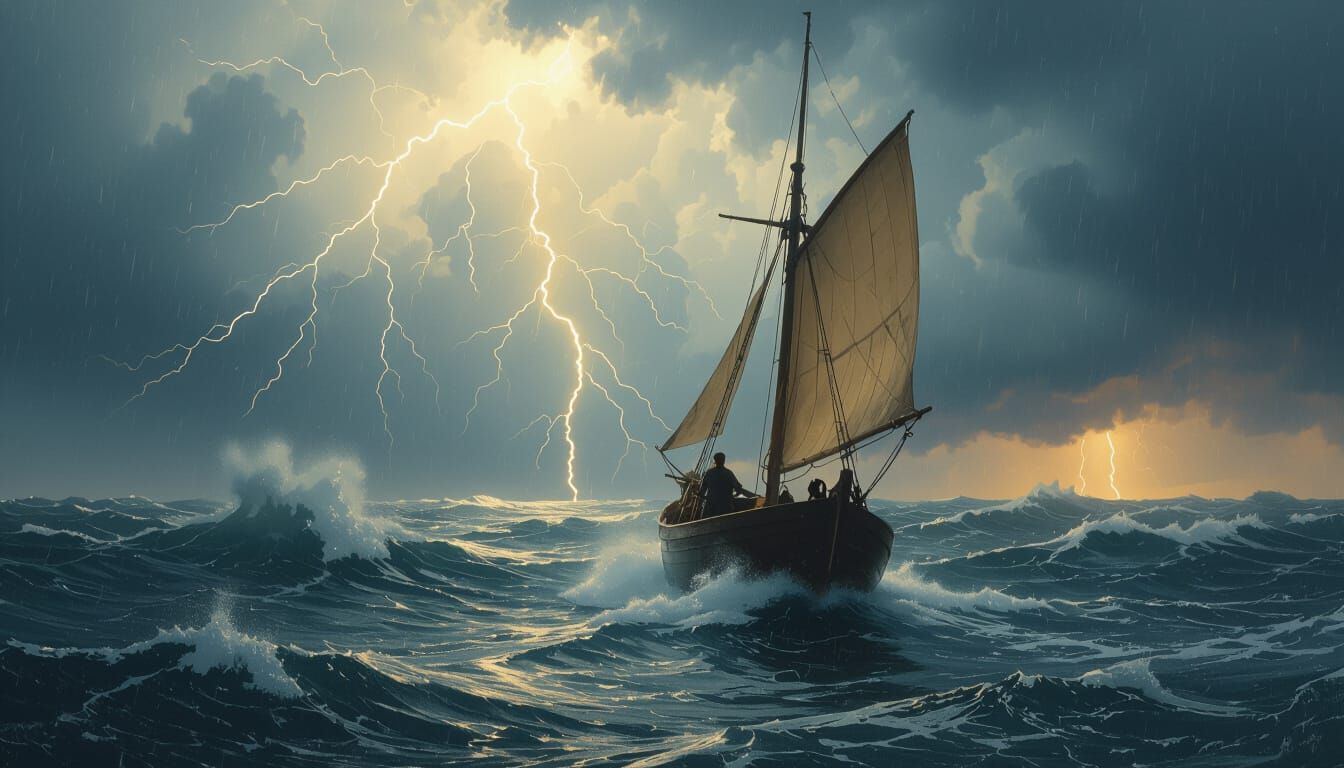 Sailor Battles Stormy Seas in Cinematic Painting