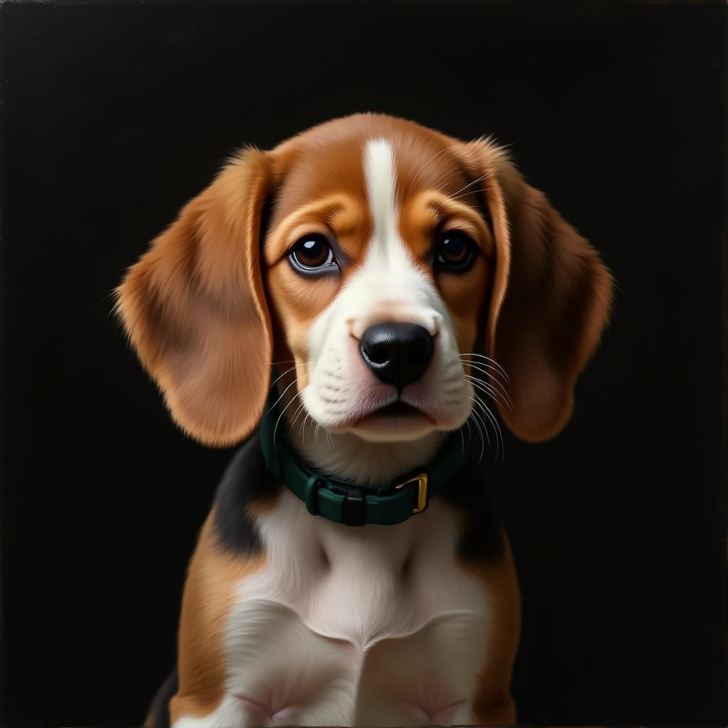 Beagle Puppy Portrait in Classical Oil Painting Style