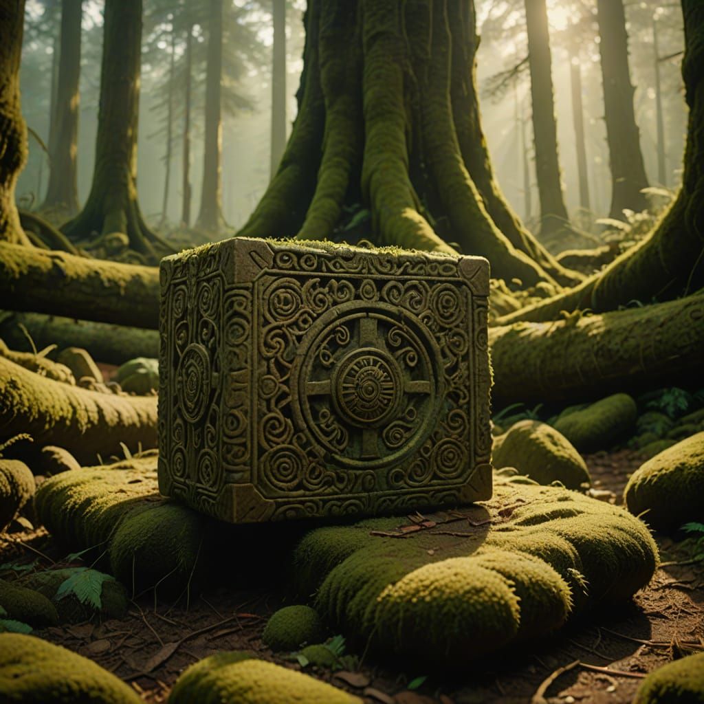 Misty Forest Artifact in Cinematic Cel-Shaded Style
