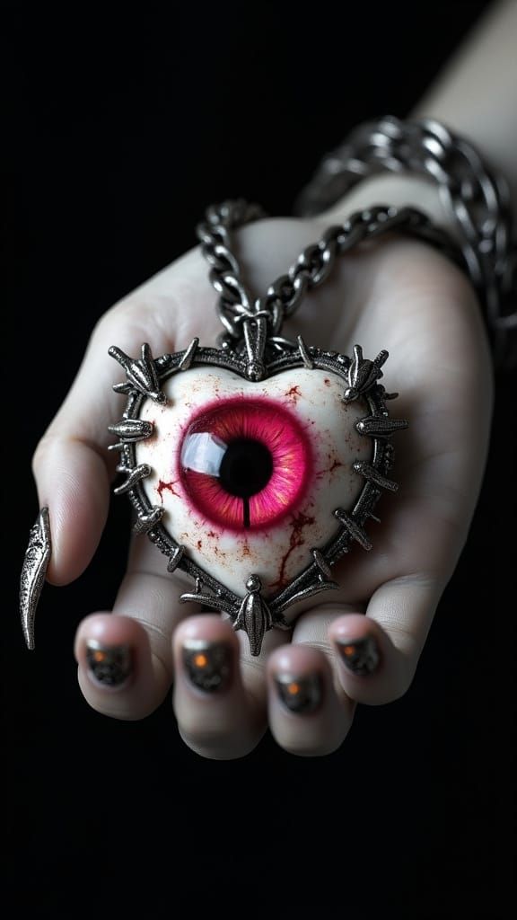 Surreal Eyeball Heart Pendant in Body Horror Style