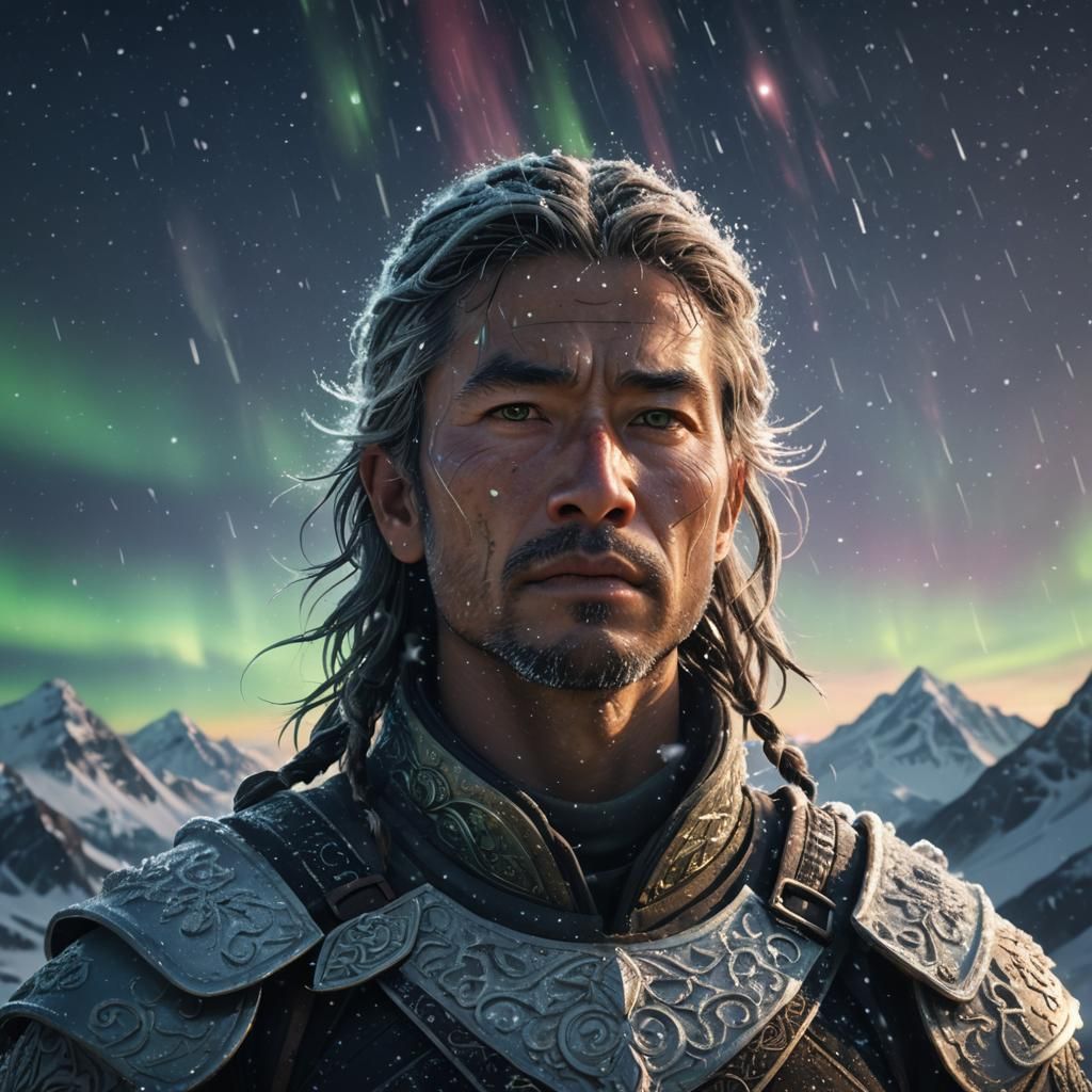 Zen Warrior Meditates in Snowstorm: 3D Realism