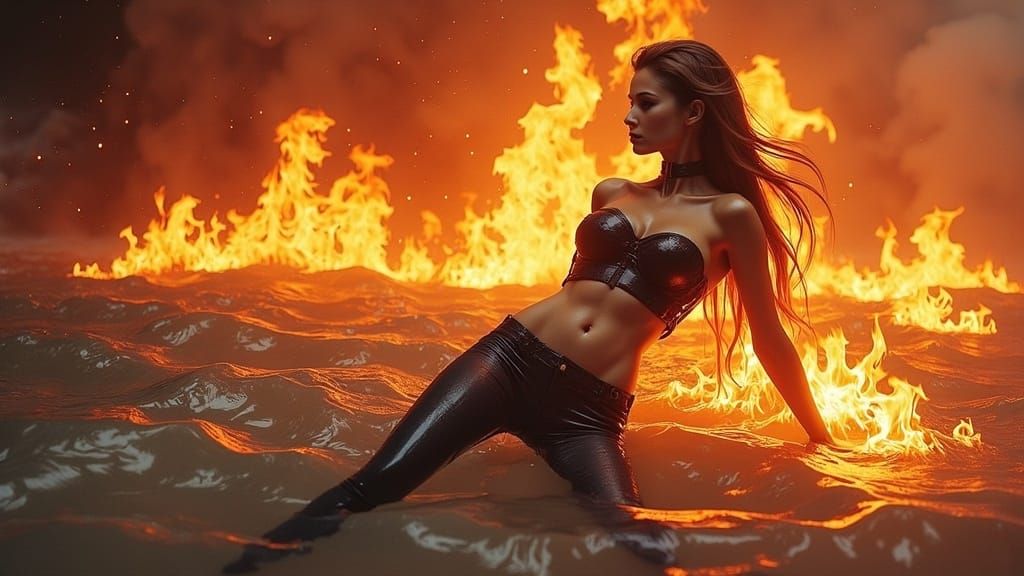 Woman Swimming in Fire: A Digital Art Fantasy