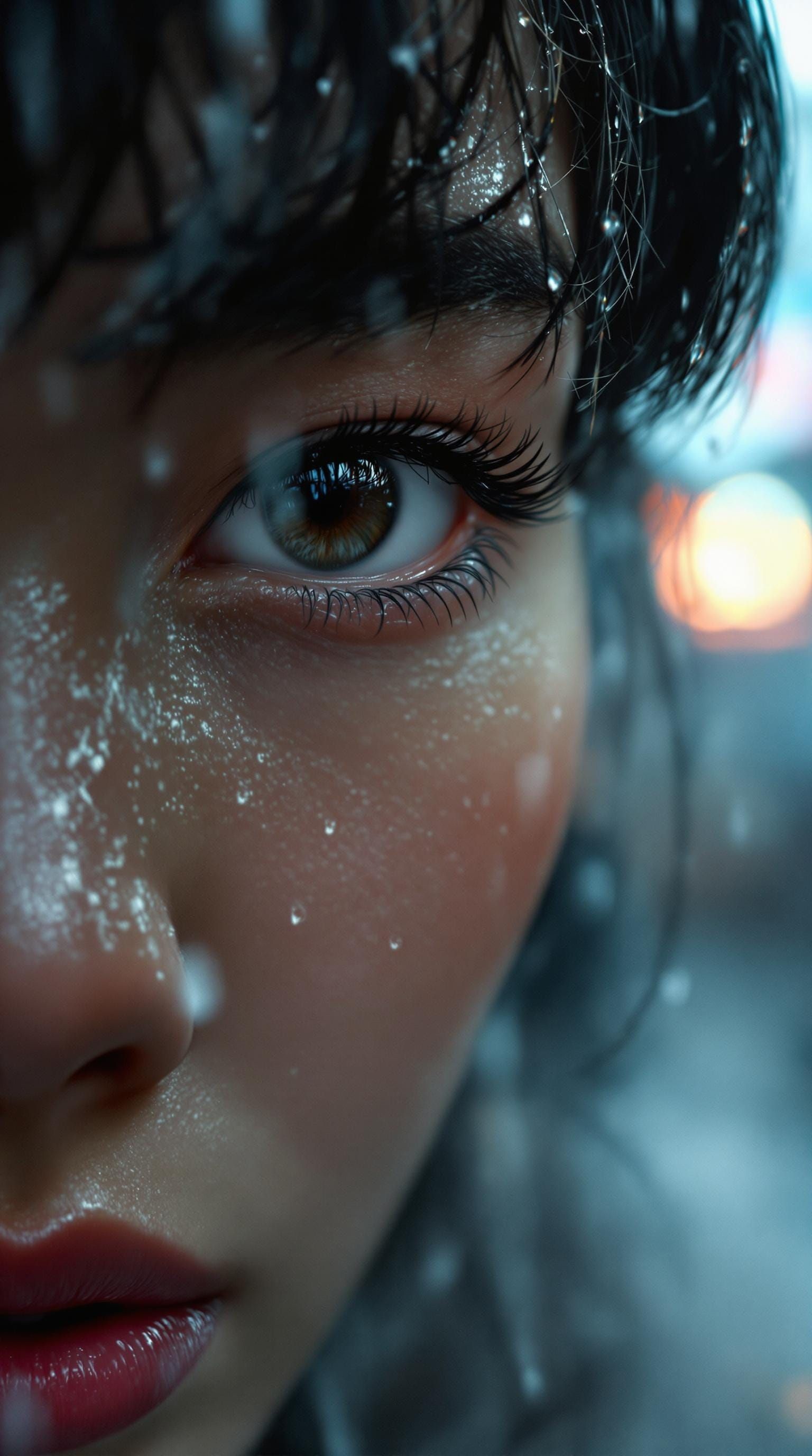 Rainy Close-Up of a Woman's Eyes