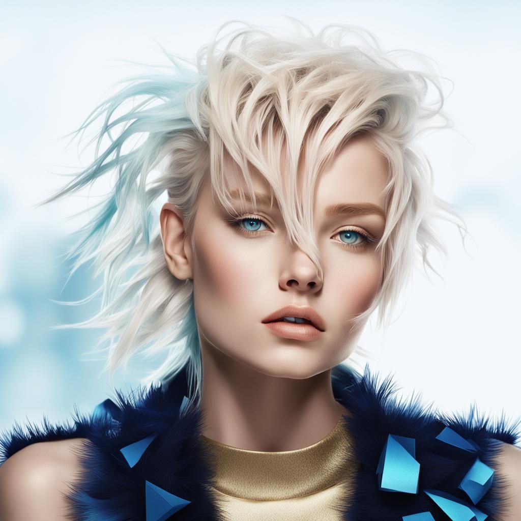 Blonde Fashion Portrait with Blue Highlights: 8K