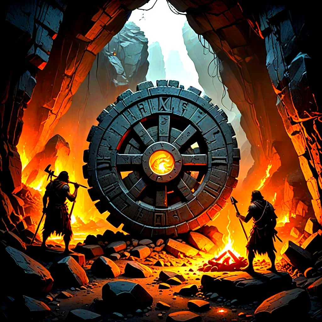 Cavemen Inventors Craft Ancient Stone Wheel