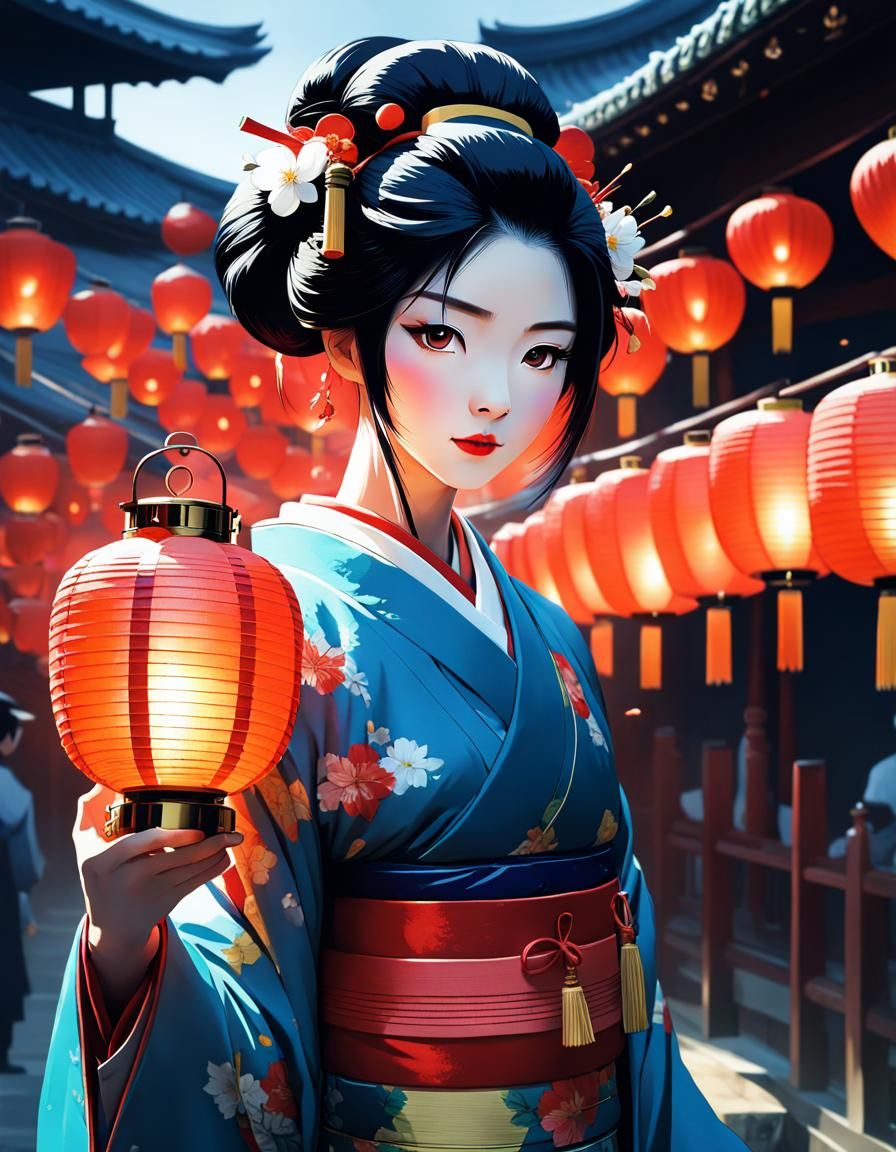 Lantern Geisha in Anime Realism Style
