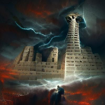 Babylonian Tower Visited by Celestial Beings