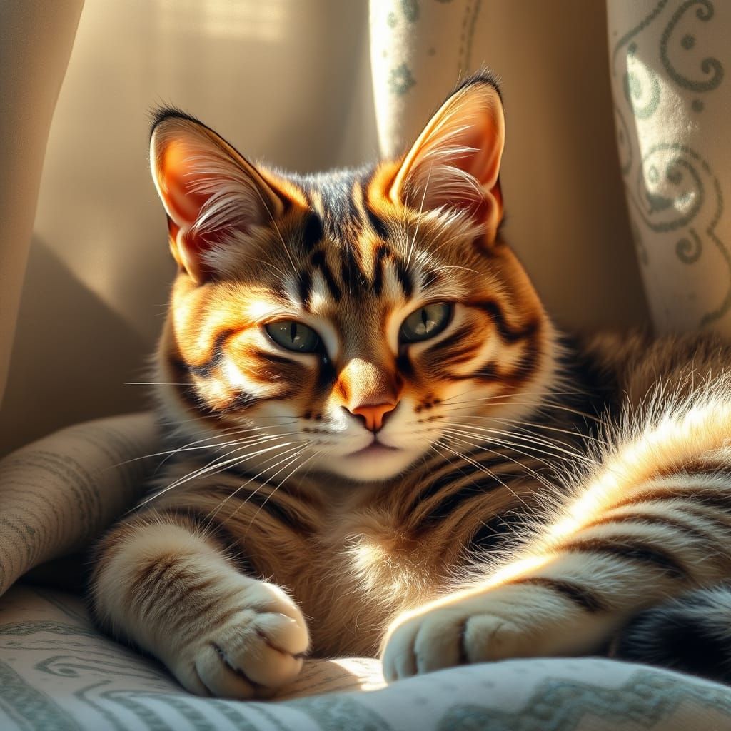 Surreal Tabby Cat in Sunlit Whimsy