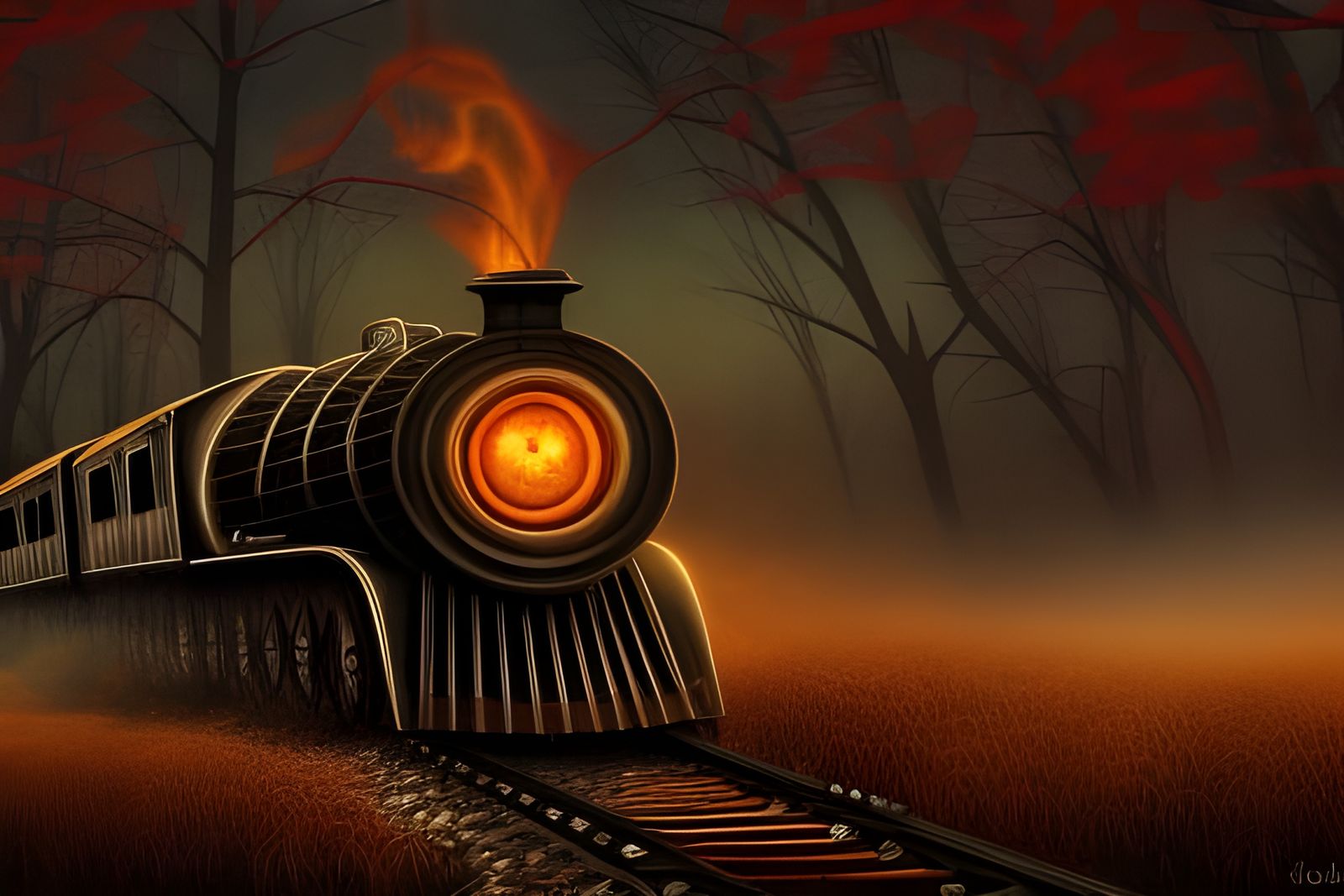 Creepy Train Scene with Wiccan and Occult Themes