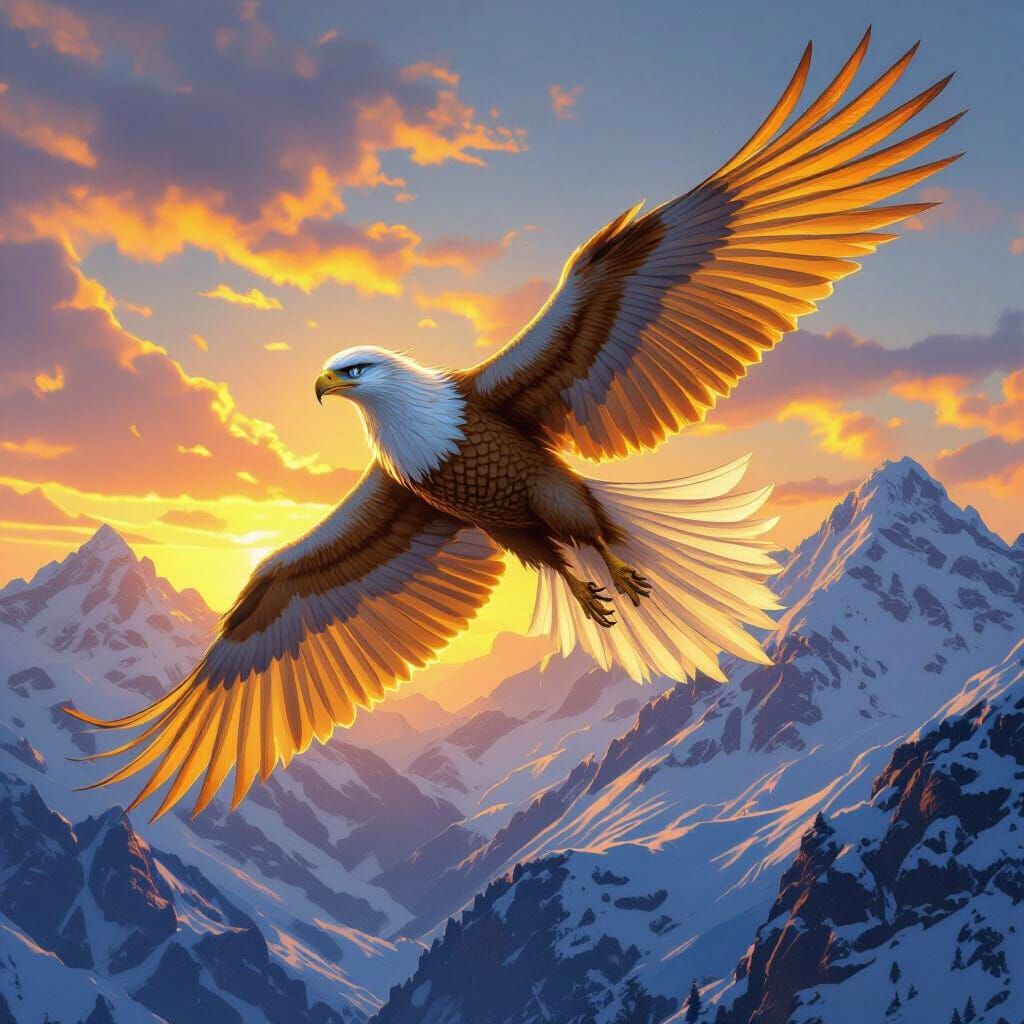 Griffin Soaring Over Mountains: Hyperrealistic Art