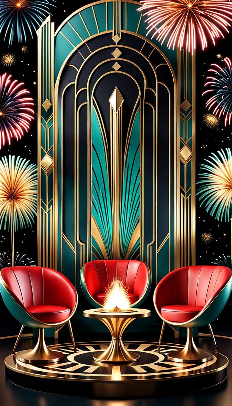 Art Deco Inspired 'Happy New Year' Furniture Sets - Wish you a happy new year 2024!