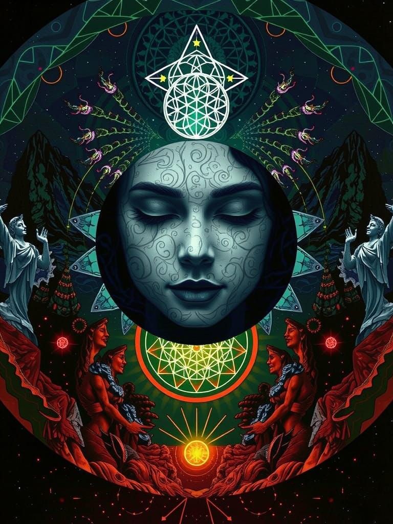 Spiritual Goddess in Vibrant Fractal Landscape