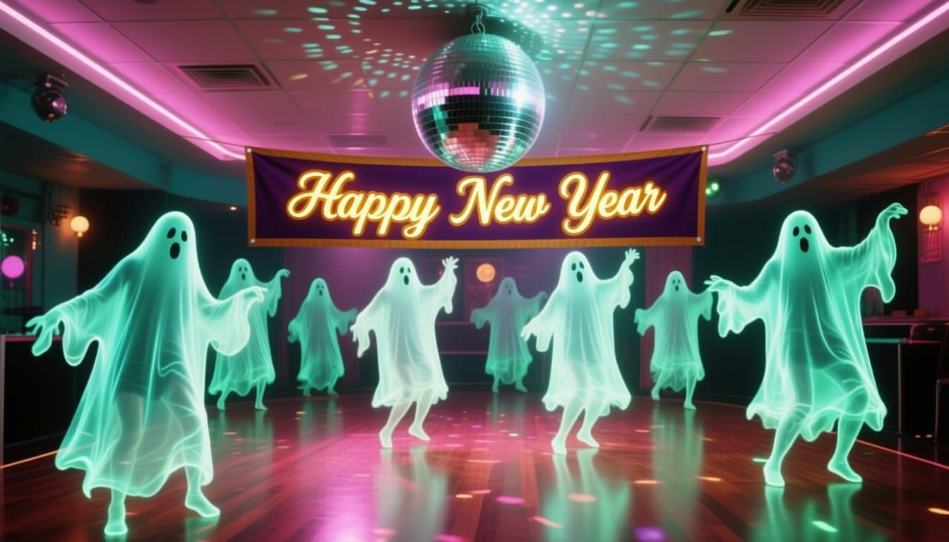Ghosts Disco Dancing in 70s Style Ball
