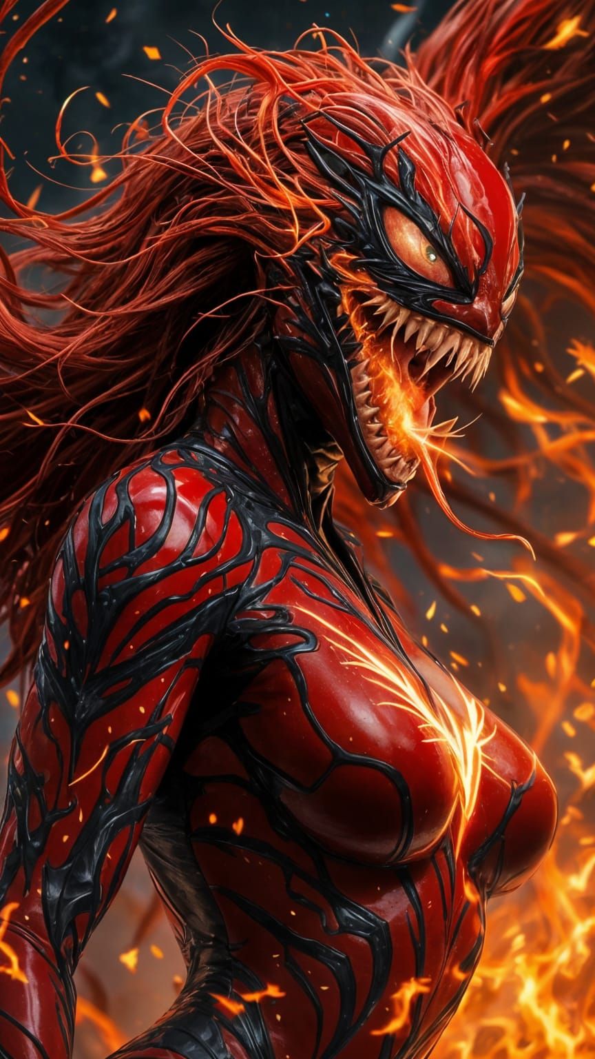 Cyberpunk Goddess in Infernal Phoenix Form