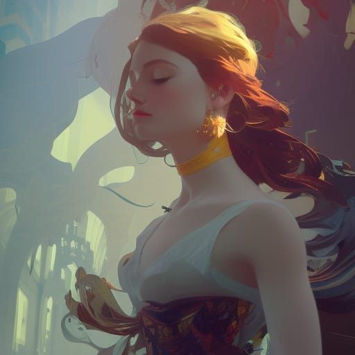 Radiant Girl in a Muted Crowd: Hyperdetailed Concept Art