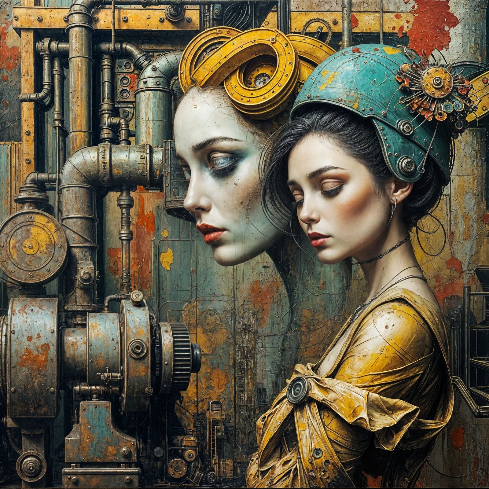 Surreal Women in Industrial Landscapes with Impasto Textures