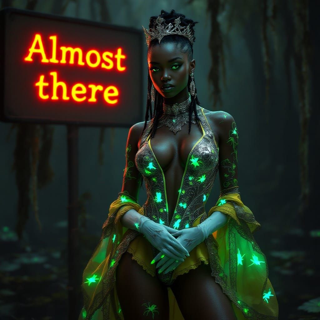 Seductive Nubian Goddess in Dark Swamp Wonderland