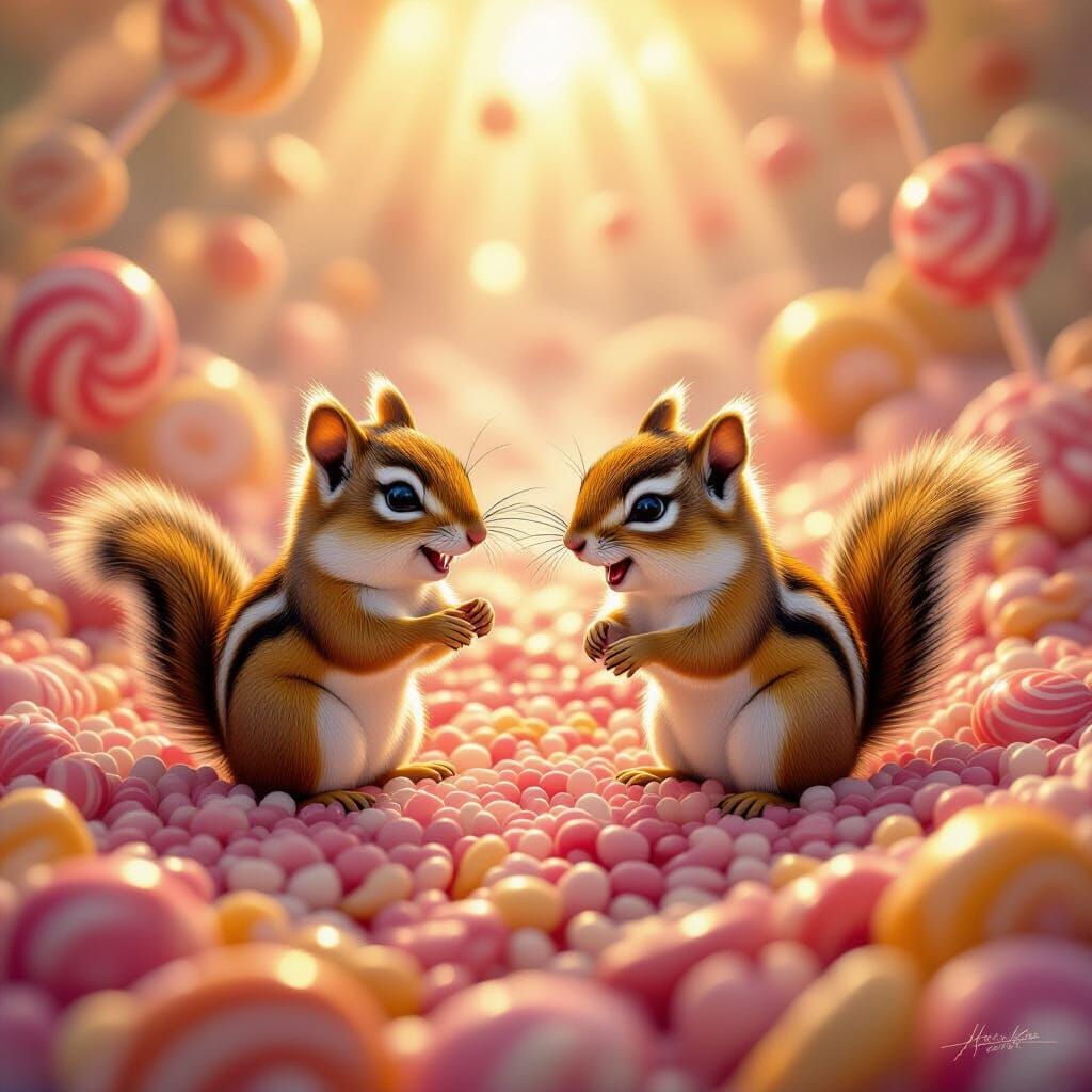 Chipmunks Play in Surreal Candy World