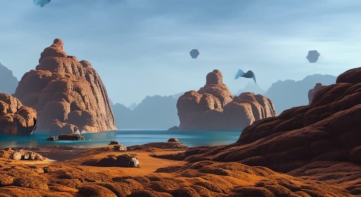 Wrecked Ship on Alien Beach in Psychedelic Style