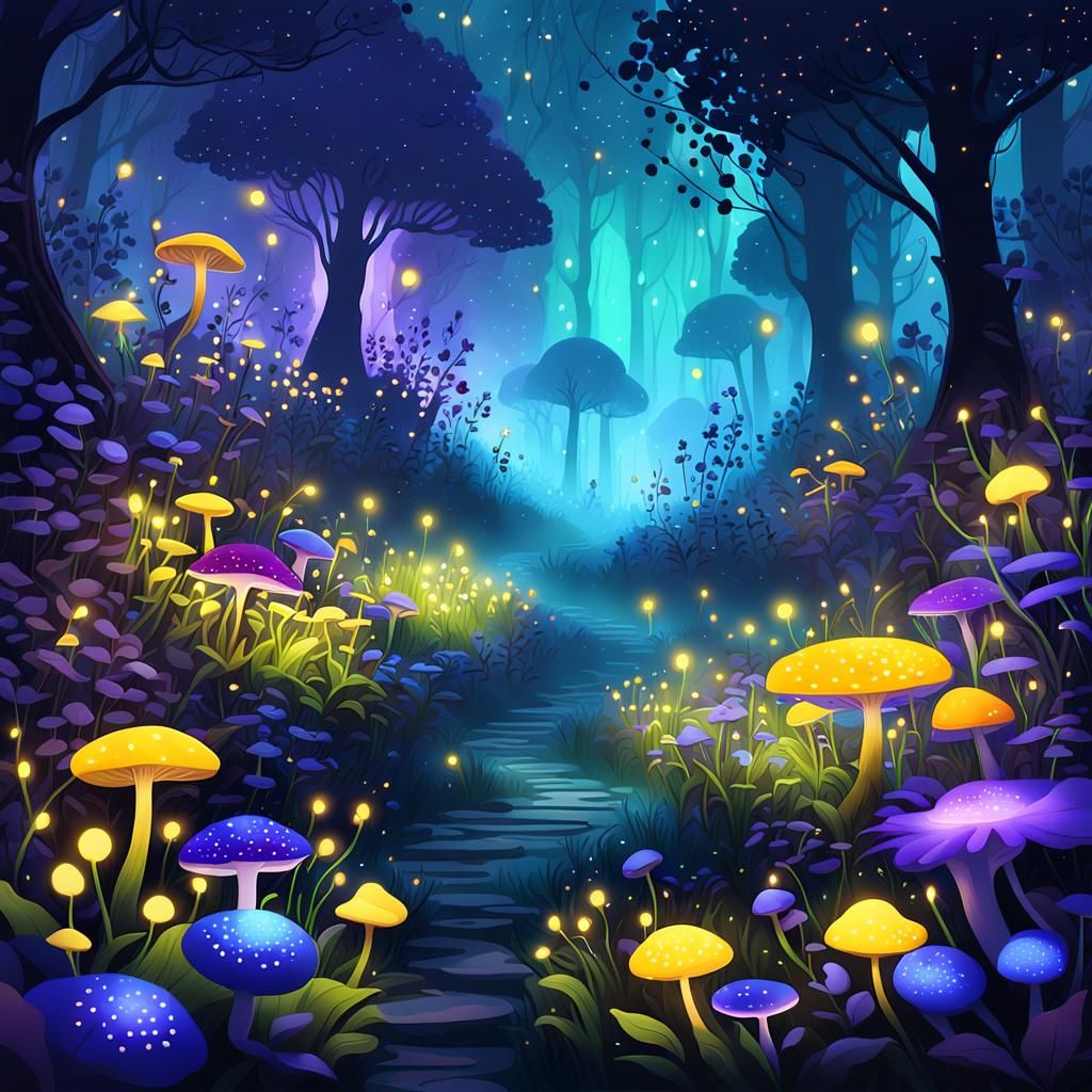 Bioluminescent Garden in Dark Fantasy Style