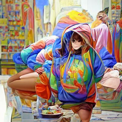 Colorful Anime Girl Line Art in Oil Painting Style