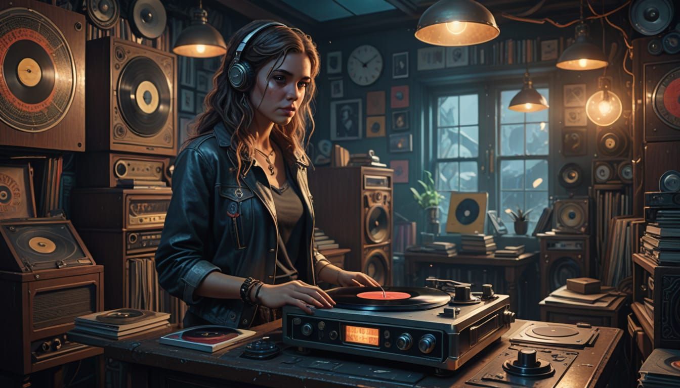 Fantasy Concept Art: Model by Record Player