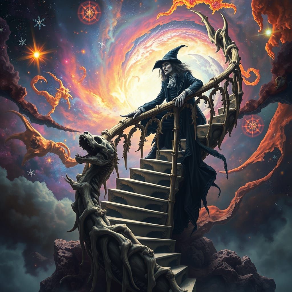 Vampire on Bone Staircase in Nebula