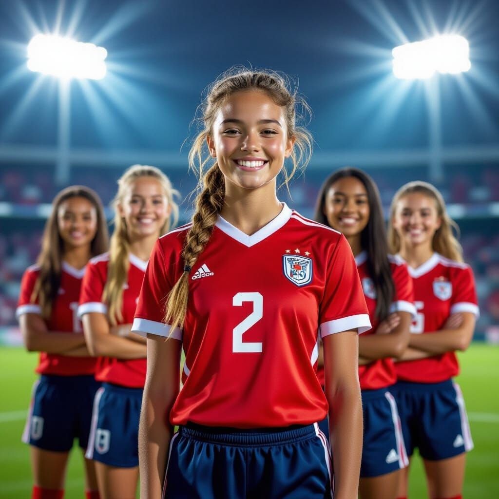 Teen Soccer Captain with Team, Jersey Number 2