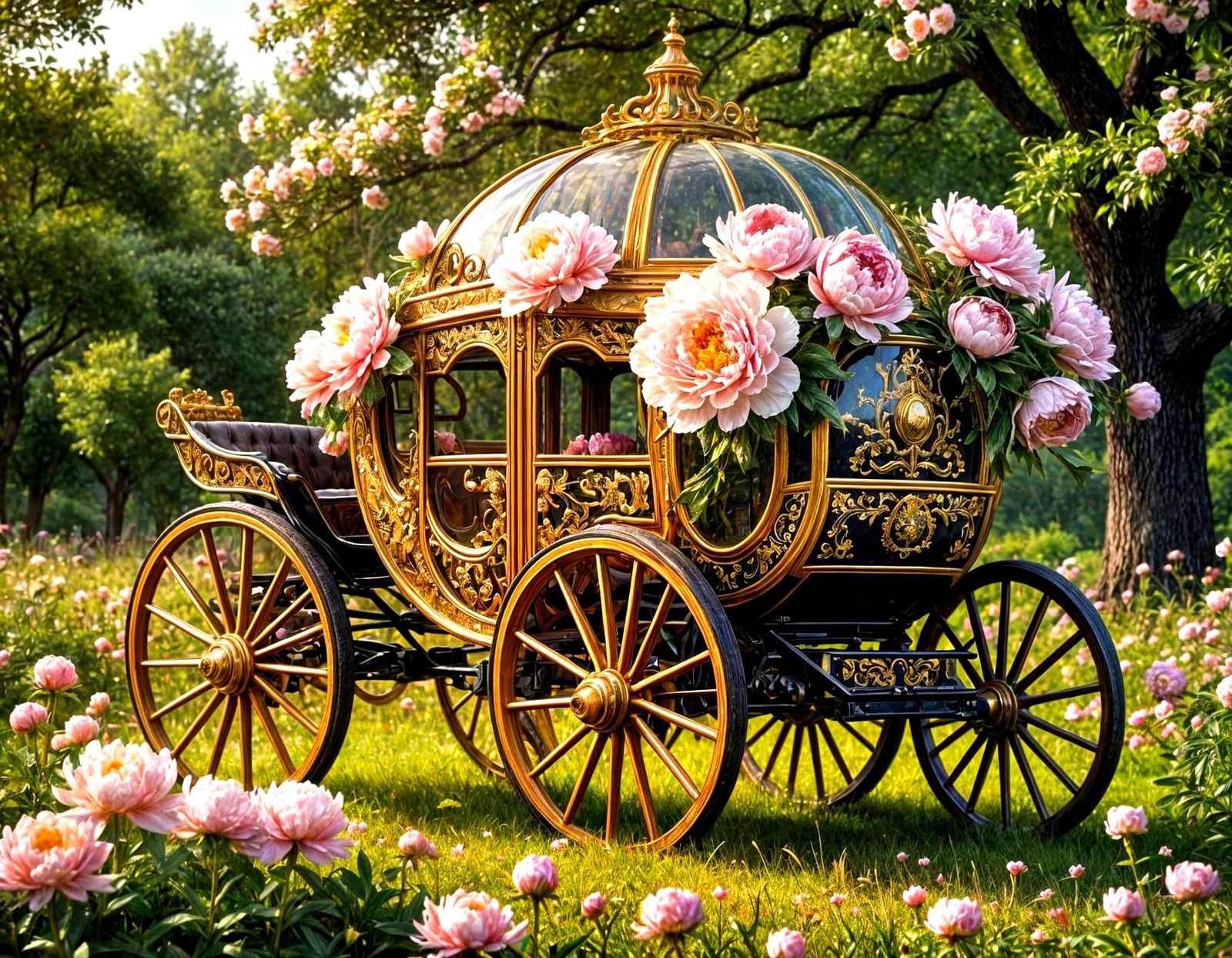 Whimsical Vintage Carriage in Dreamy Spring Meadow
