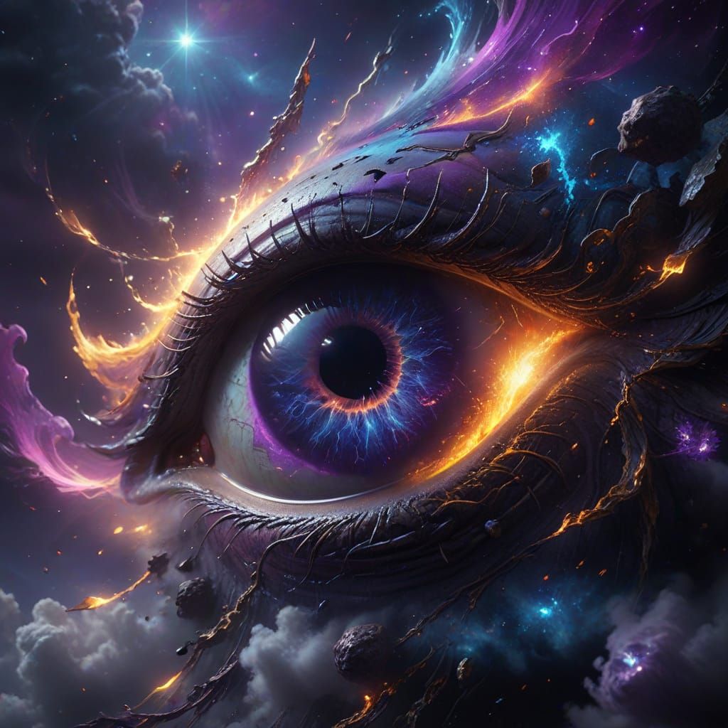 Ethereal Eye Pierces Through Cosmic Vortex in Cyberpunk Styl...
