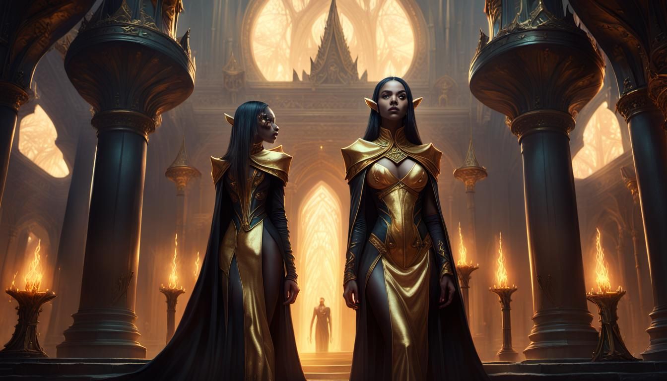 Dark Elf Priestess in Mystical Temple