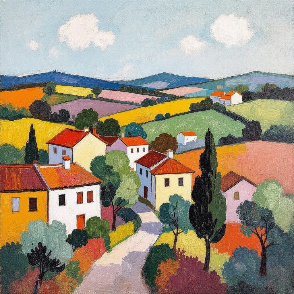 Vibrant Landscape in Gouache Style With Impasto Textures