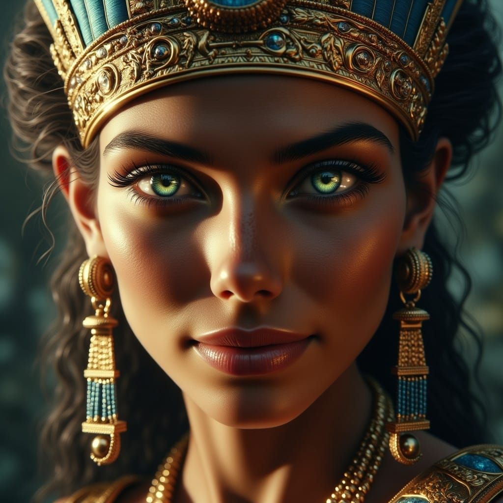 Regal Egyptian Queen in Super-Hyperrealistic Portrait