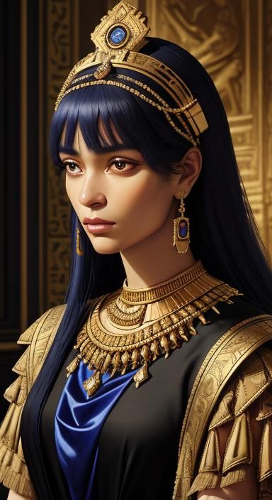 Cleopatra Portrait in Baroque Style with Golden Headdress