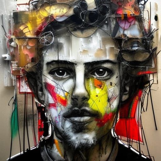 Mixed Media Street Art Masterpiece in Tetradic Colors