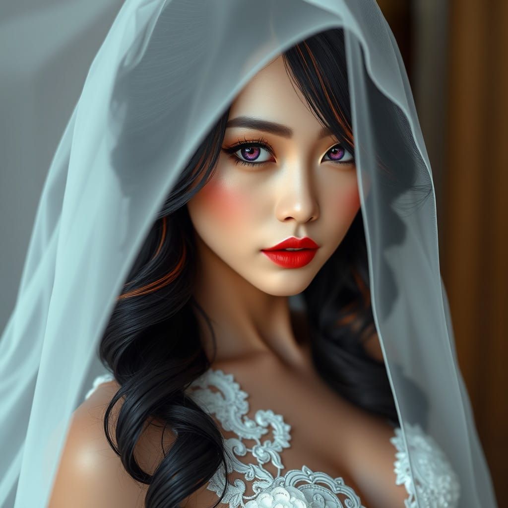 Ethereal Asian Goddess in Purple Mist Regalia