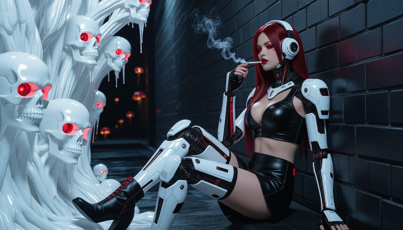 Biomechanical Woman in Dark Alley, Giger-Inspired