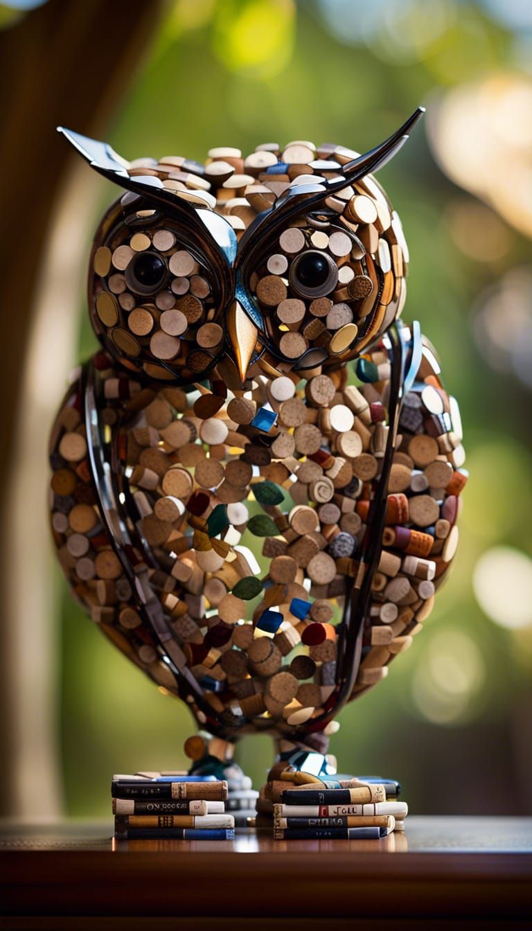 Abstract Owl Sculpture Crafted from Recycled Glass