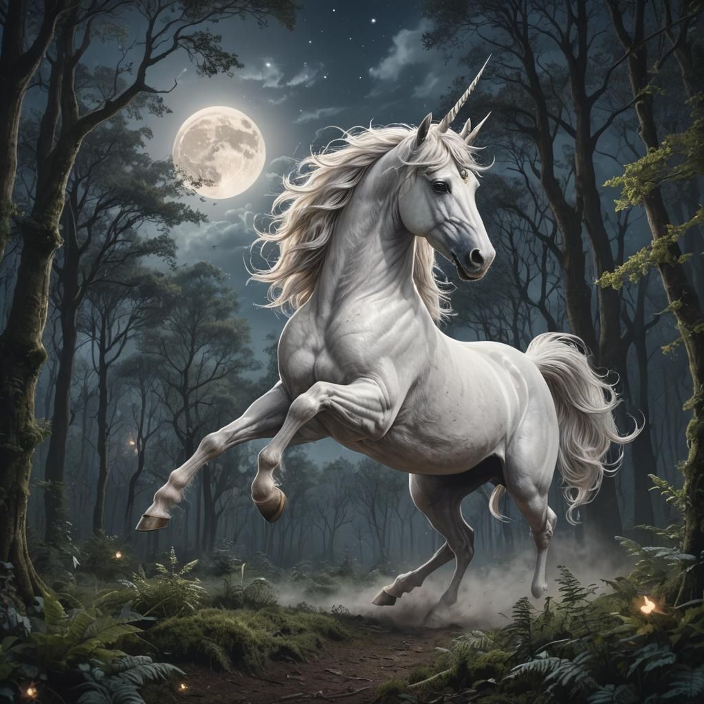 Unicorn Galloping Under a Moonlit Sky