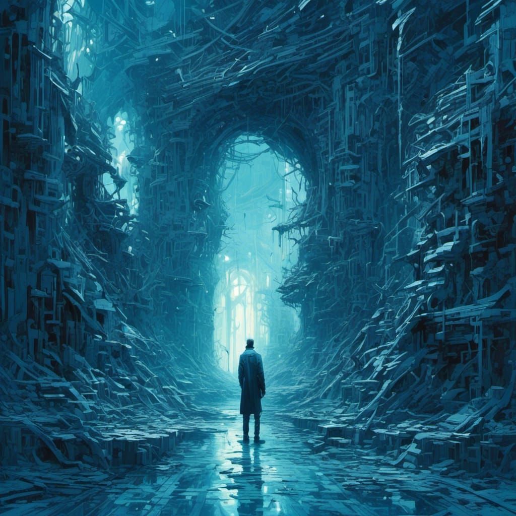 Sinister Abstract Digital Realm in Blue