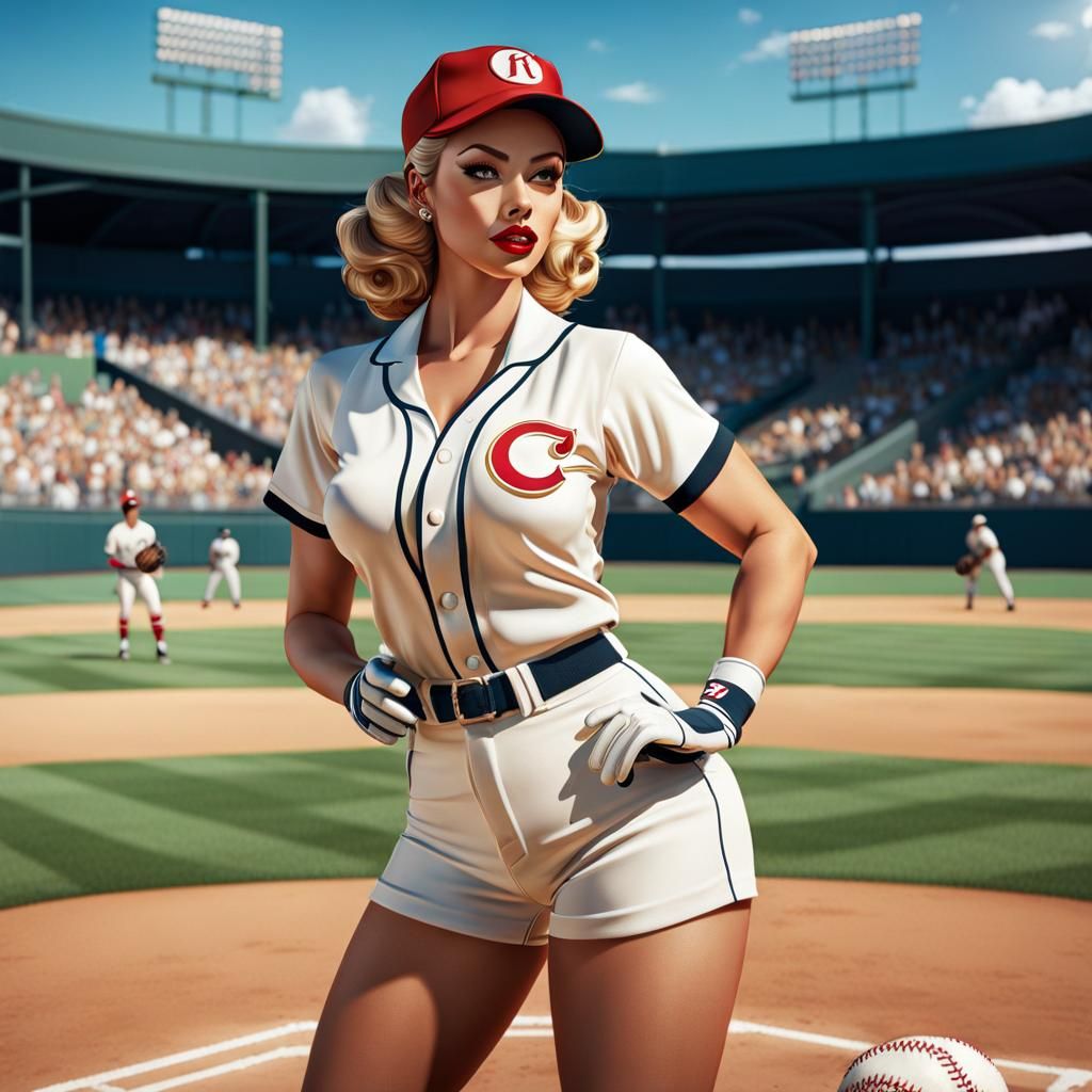 Baseball Pin-Up Model in Hyperrealistic Style